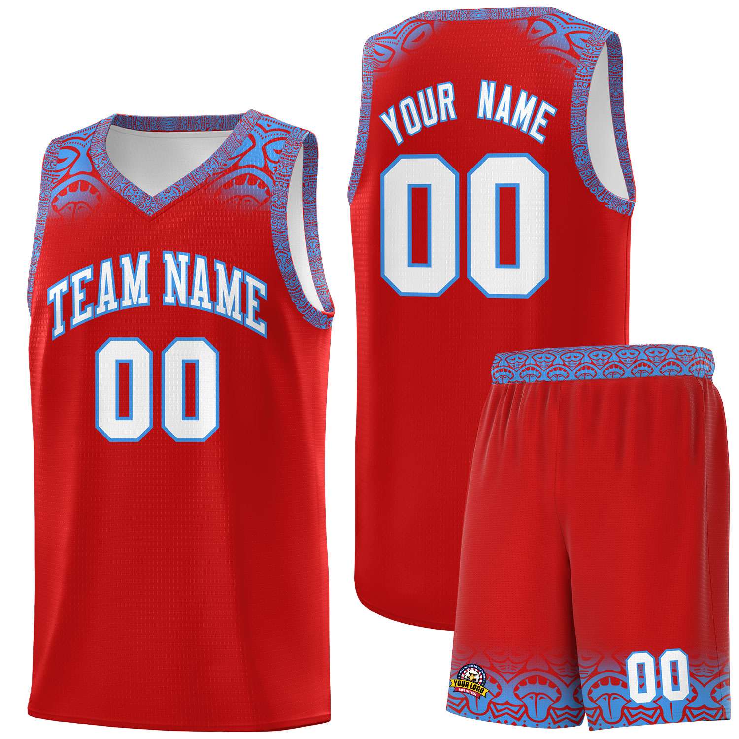 Custom Red Powder Blue Personalized Indians Print Sets Sports Uniform Basketball Jersey