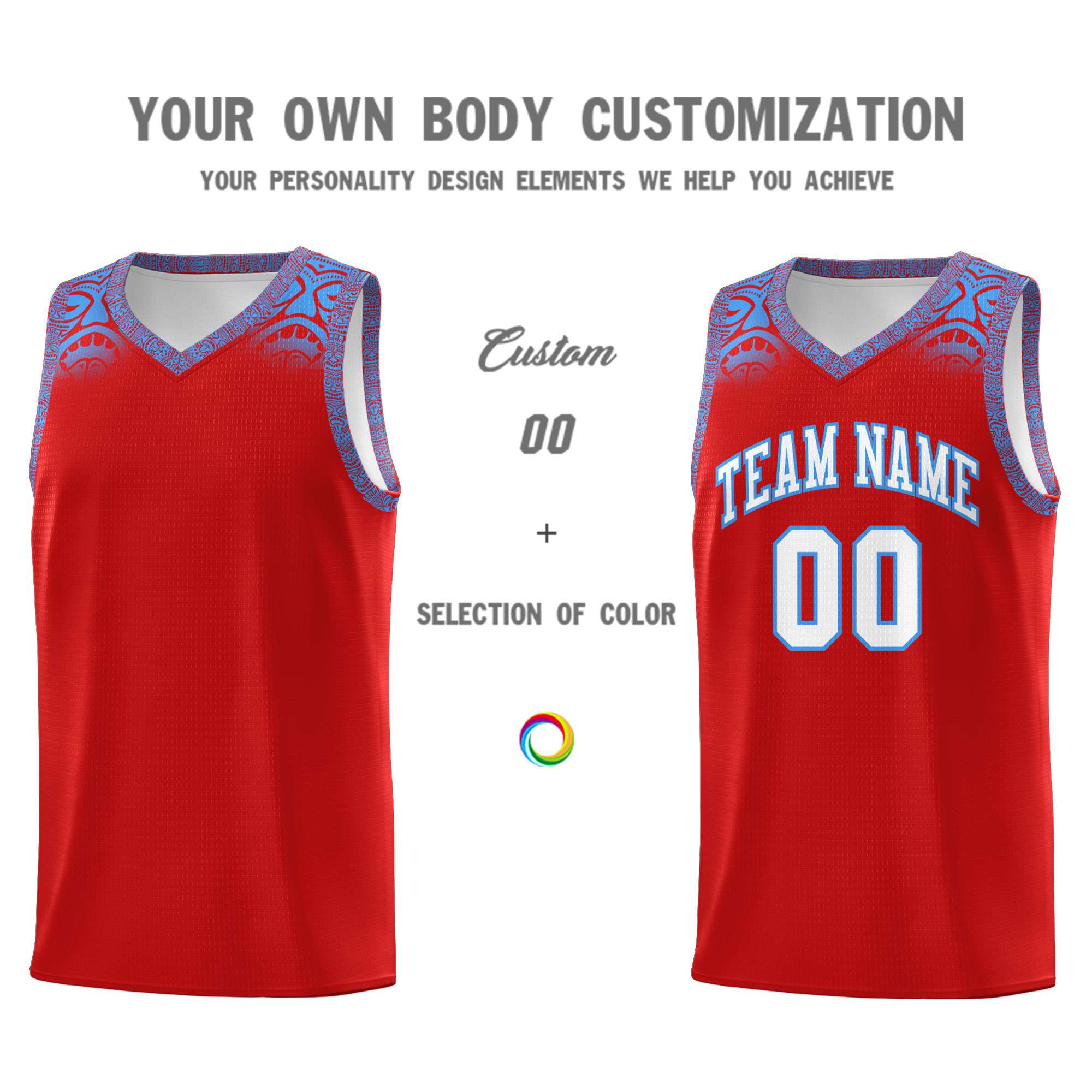 Custom Red Powder Blue Personalized Indians Print Sets Sports Uniform Basketball Jersey