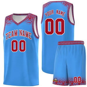 Custom Powder Blue Red Personalized Indians Print Sets Sports Uniform Basketball Jersey