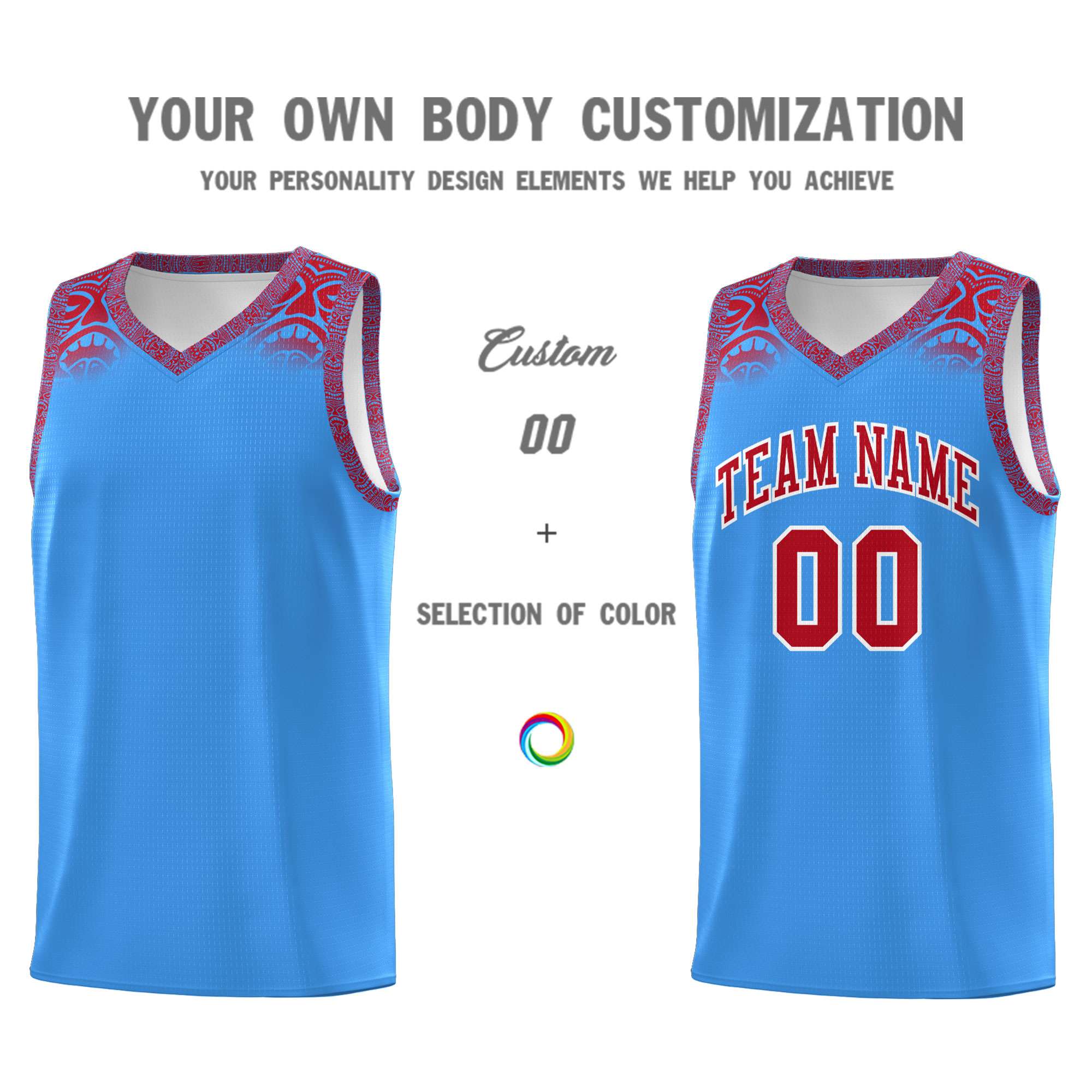 Custom Powder Blue Red Personalized Indians Print Sets Sports Uniform Basketball Jersey