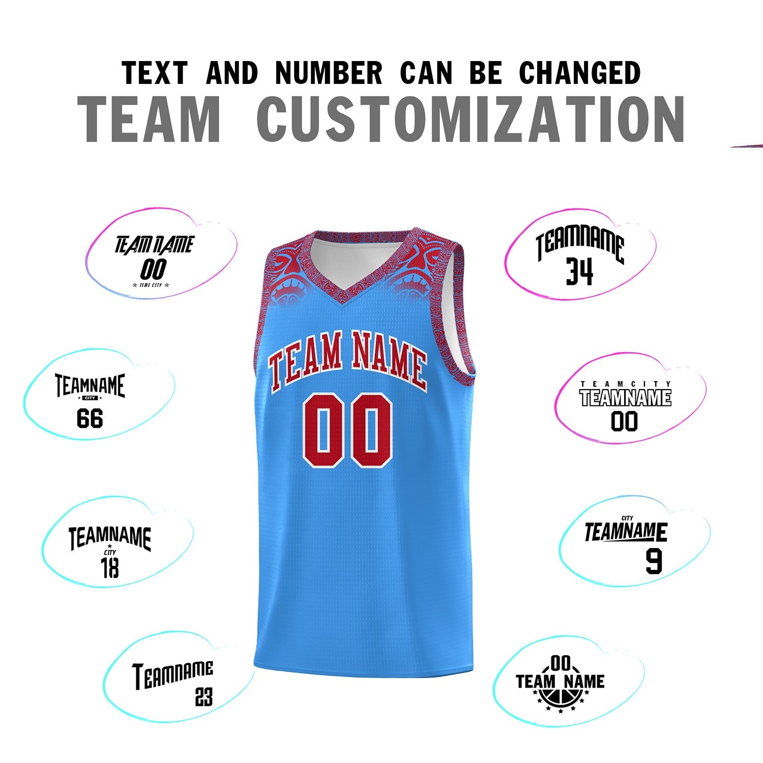 Custom Powder Blue Red Personalized Indians Print Sets Sports Uniform Basketball Jersey