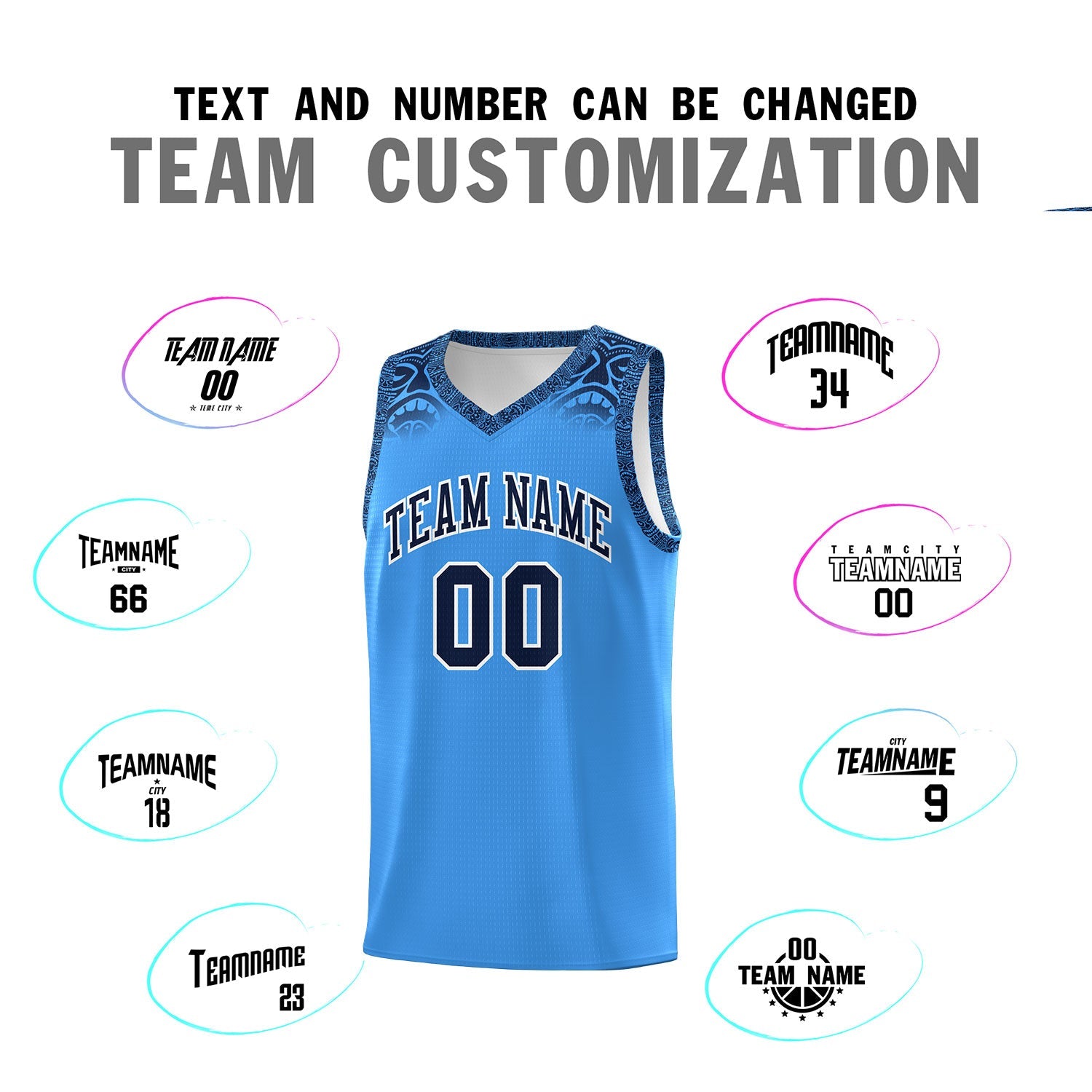 Custom Powder Blue Black Personalized Indians Print Sets Sports Uniform Basketball Jersey