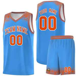 Custom Powder Blue Orange Personalized Indians Print Sets Sports Uniform Basketball Jersey