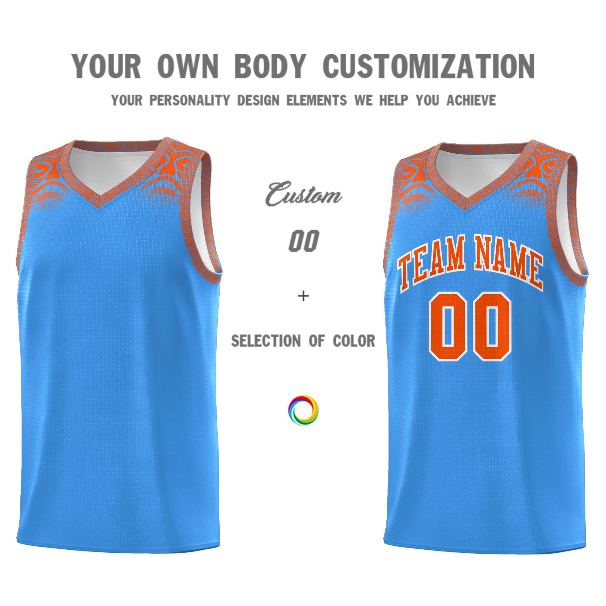 Custom Powder Blue Orange Personalized Indians Print Sets Sports Uniform Basketball Jersey