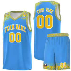 Custom Powder Blue Gold Personalized Indians Print Sets Sports Uniform Basketball Jersey