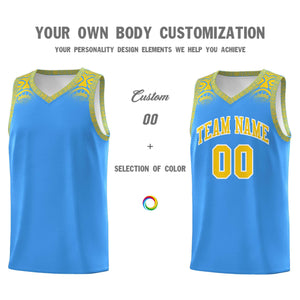 Custom Powder Blue Gold Personalized Indians Print Sets Sports Uniform Basketball Jersey