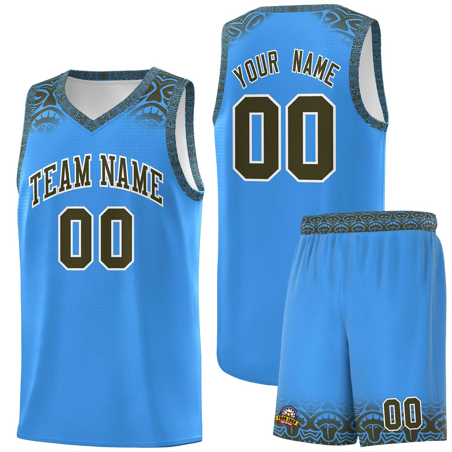 Custom Powder Blue Olive Personalized Indians Print Sets Sports Uniform Basketball Jersey