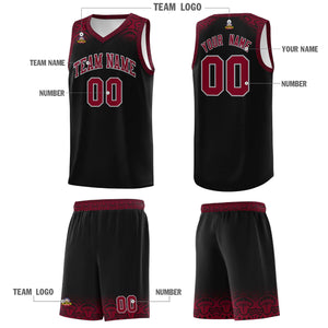 Custom Black Crimson Personalized Indians Print Sets Sports Uniform Basketball Jersey