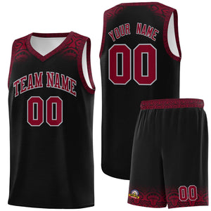 Custom Black Crimson Personalized Indians Print Sets Sports Uniform Basketball Jersey