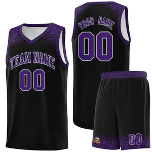 Custom Black Purple Personalized Indians Print Sets Sports Uniform Basketball Jersey