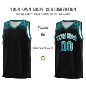 Custom Black Aqua Personalized Indians Print Sets Sports Uniform Basketball Jersey