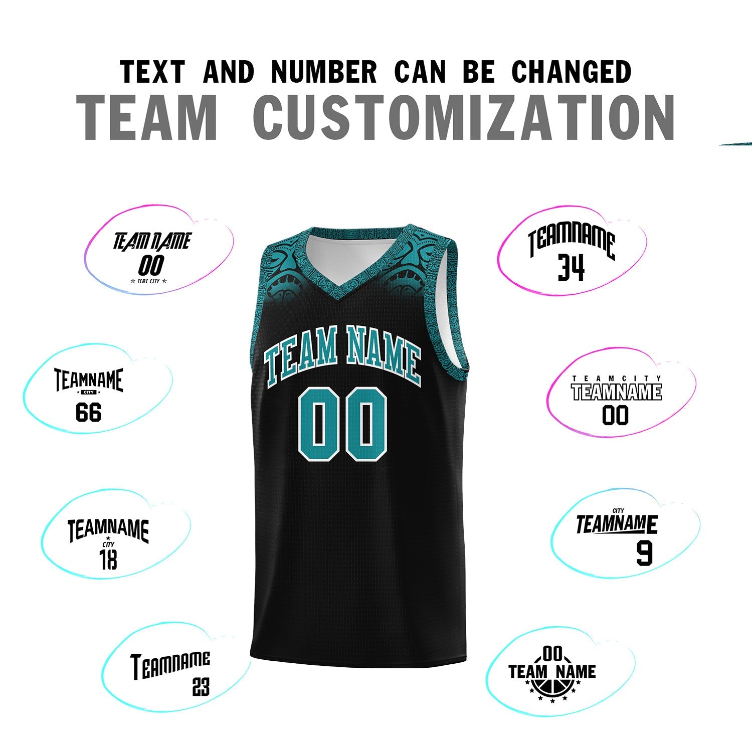 Custom Black Aqua Personalized Indians Print Sets Sports Uniform Basketball Jersey