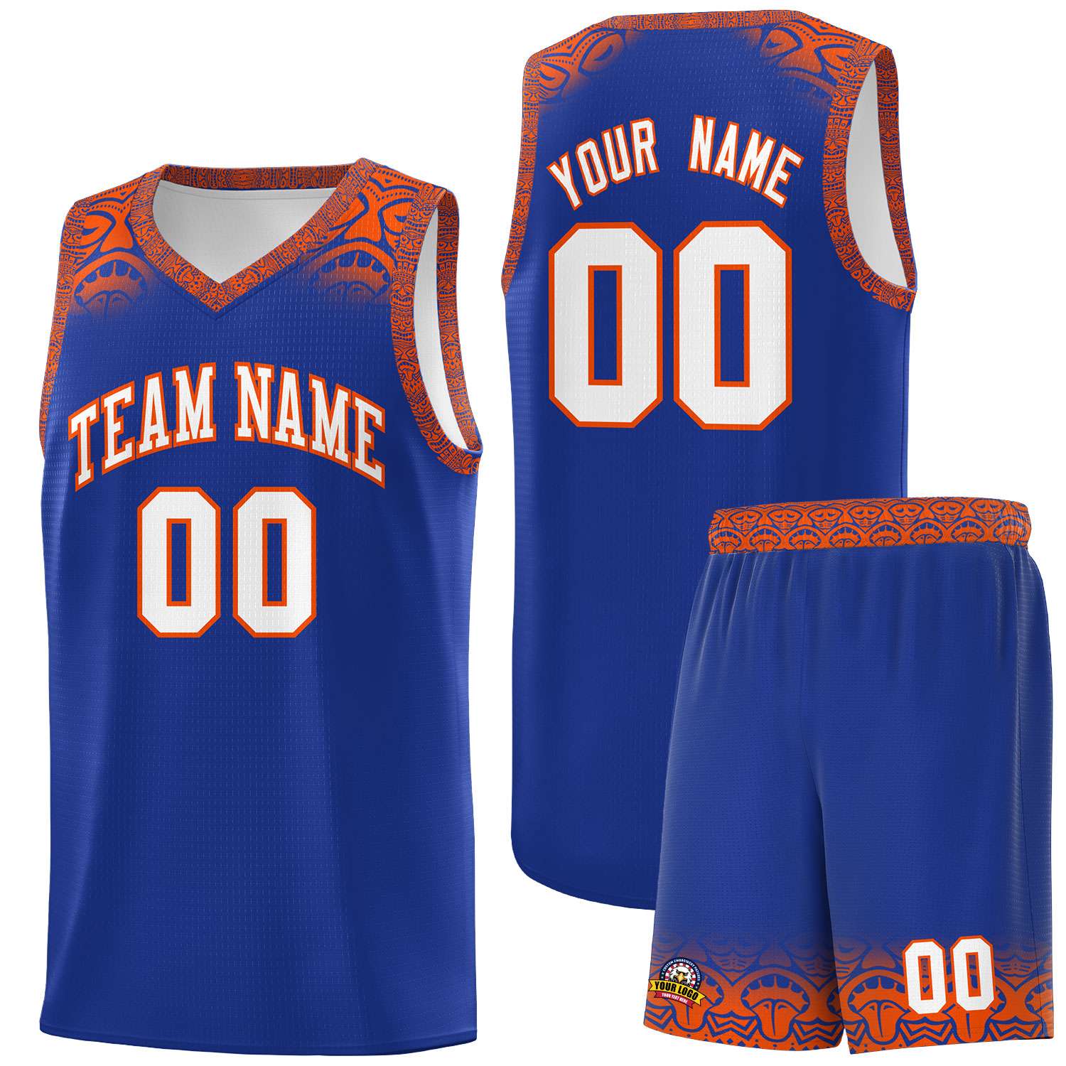 Custom Royal Orange Personalized Indians Print Sets Sports Uniform Basketball Jersey