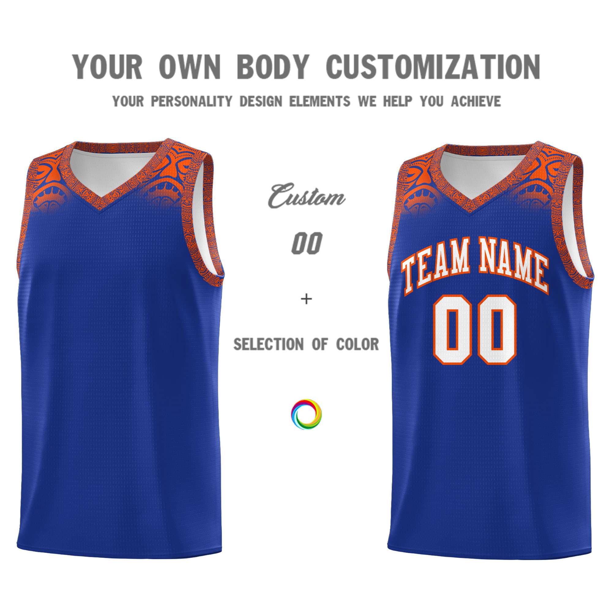 Custom Royal Orange Personalized Indians Print Sets Sports Uniform Basketball Jersey