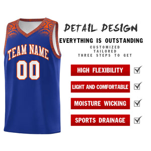 Custom Royal Orange Personalized Indians Print Sets Sports Uniform Basketball Jersey