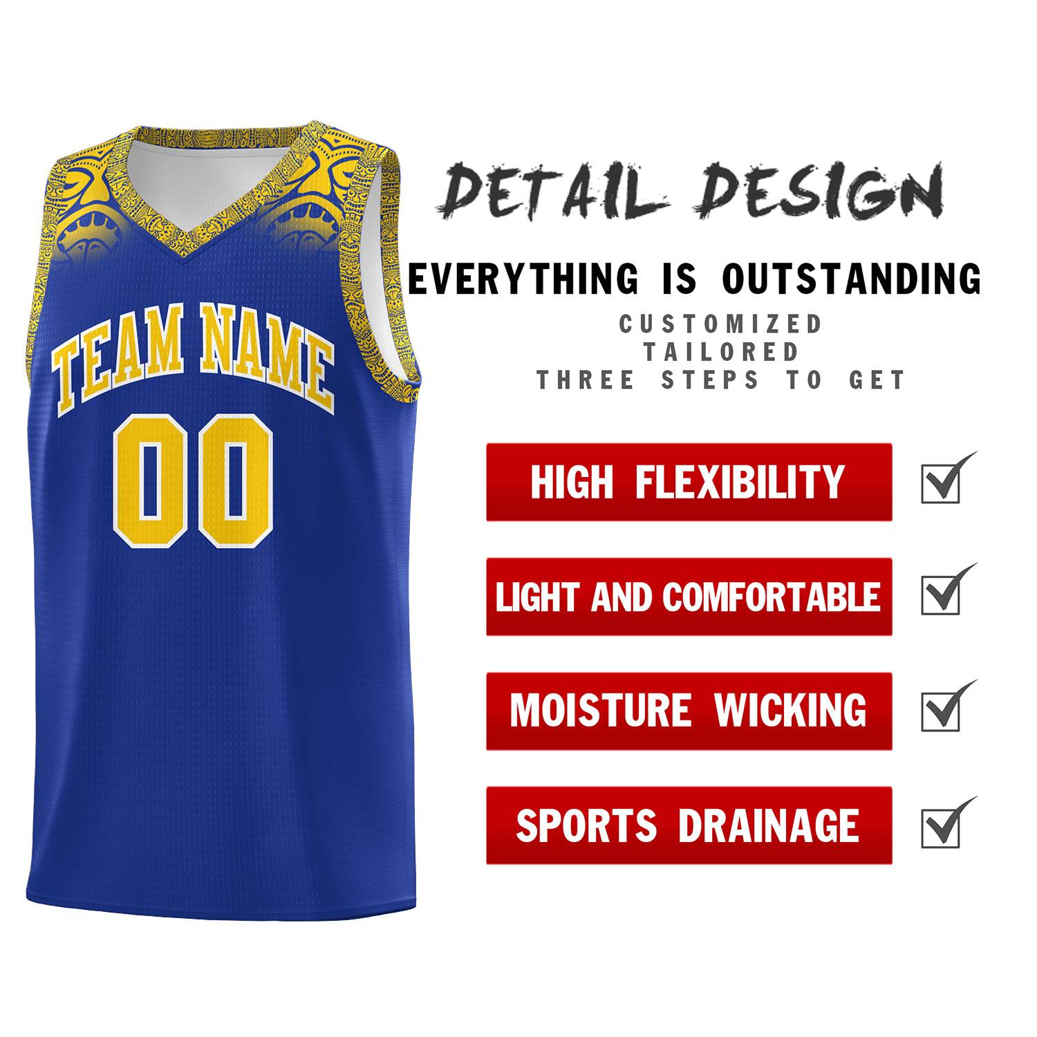 Custom Royal Gold Personalized Indians Print Sets Sports Uniform Basketball Jersey