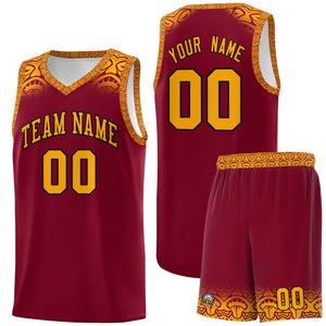 Custom Crimson Yellow Personalized Indians Print Sets Sports Uniform Basketball Jersey