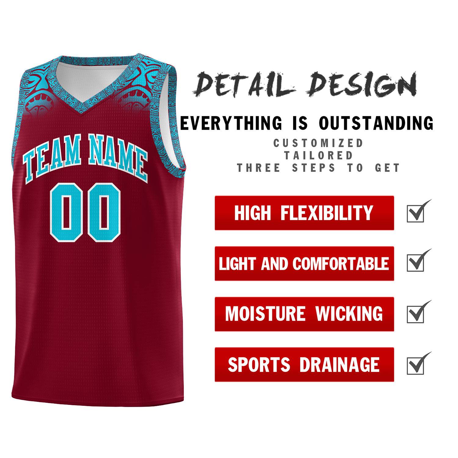 Custom Crimson Sky Blue Personalized Indians Print Sets Sports Uniform Basketball Jersey