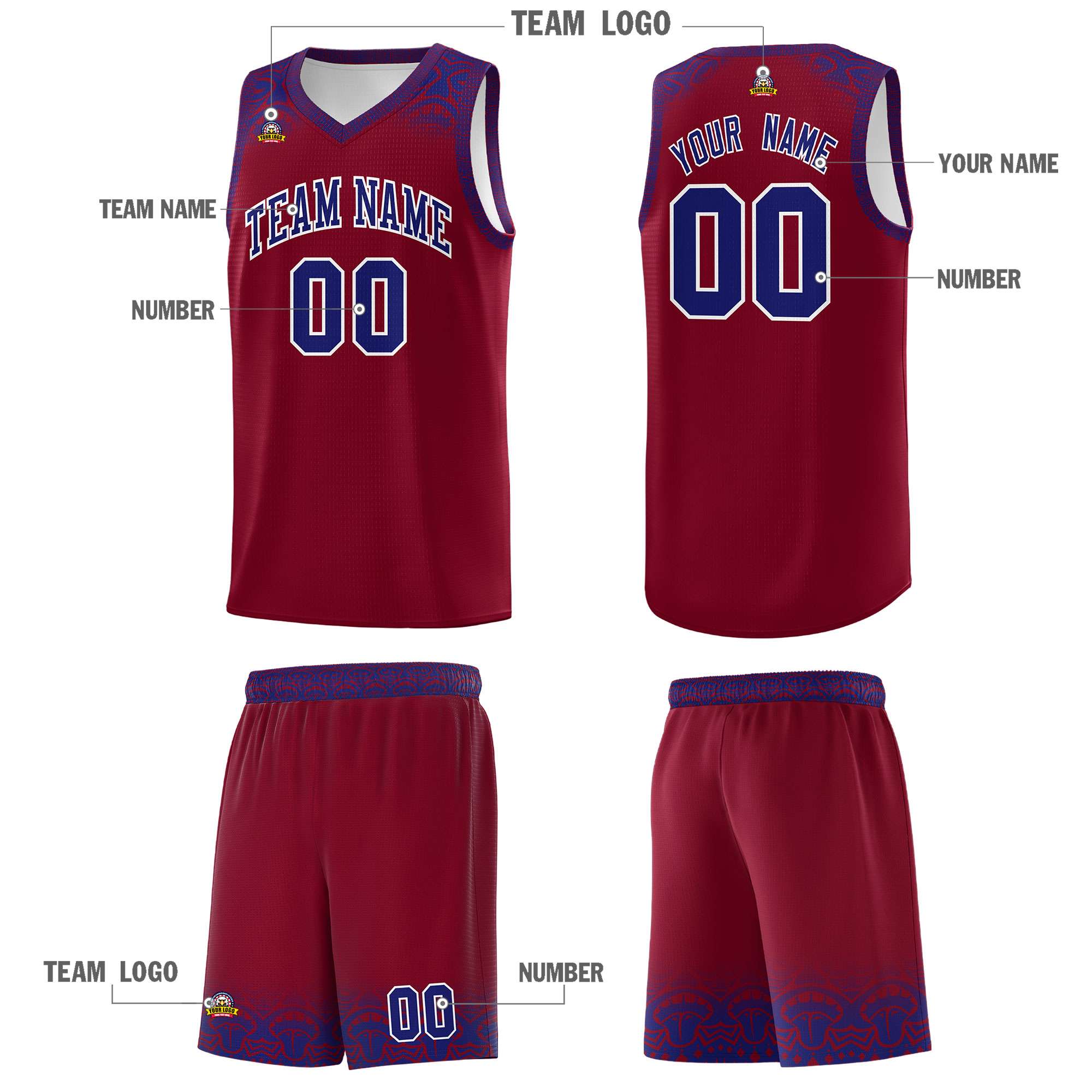 Custom Crimson Royal Personalized Indians Print Sets Sports Uniform Basketball Jersey