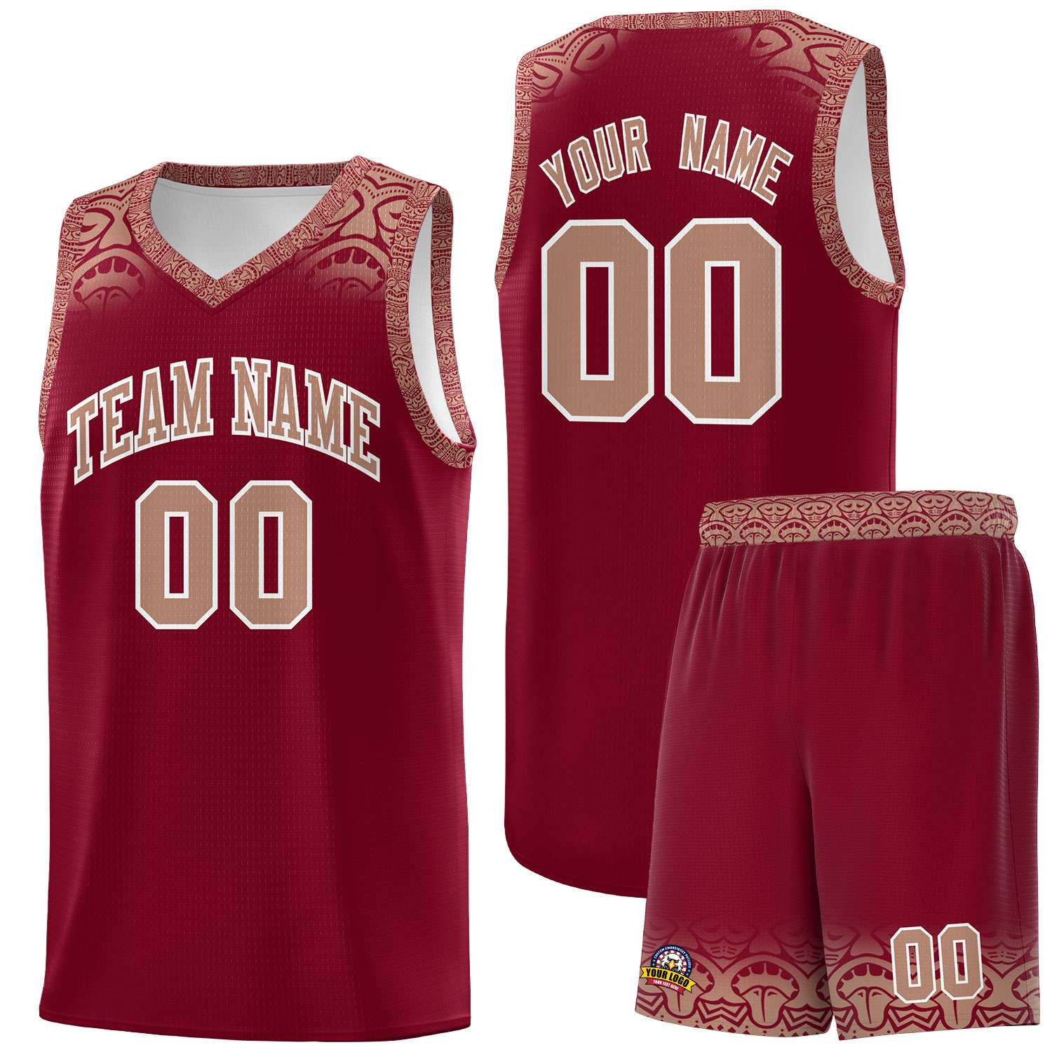 Custom Crimson Teabrown Personalized Indians Print Sets Sports Uniform Basketball Jersey