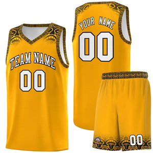 Custom Yellow Black Personalized Indians Print Sets Sports Uniform Basketball Jersey