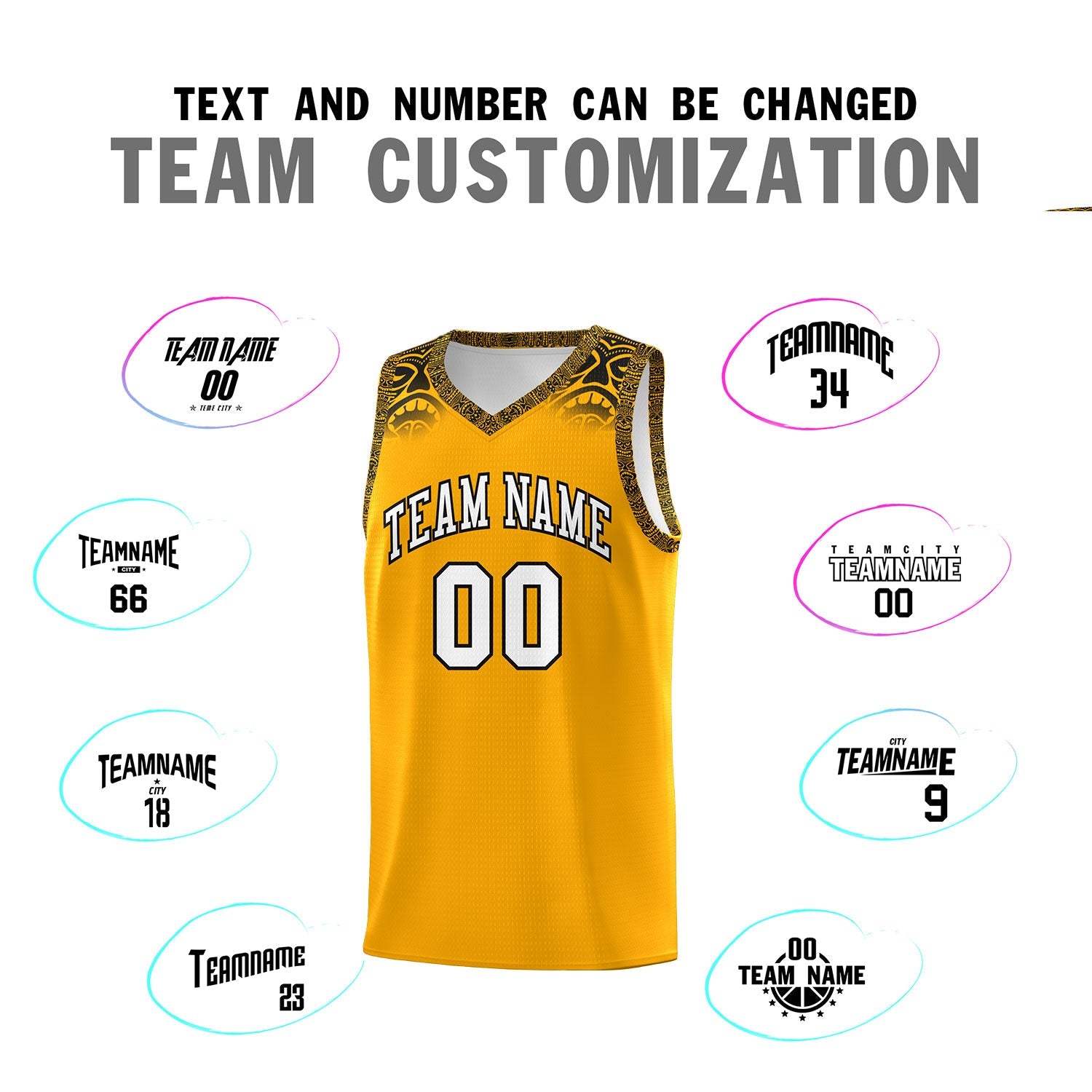 Custom Yellow Black Personalized Indians Print Sets Sports Uniform Basketball Jersey