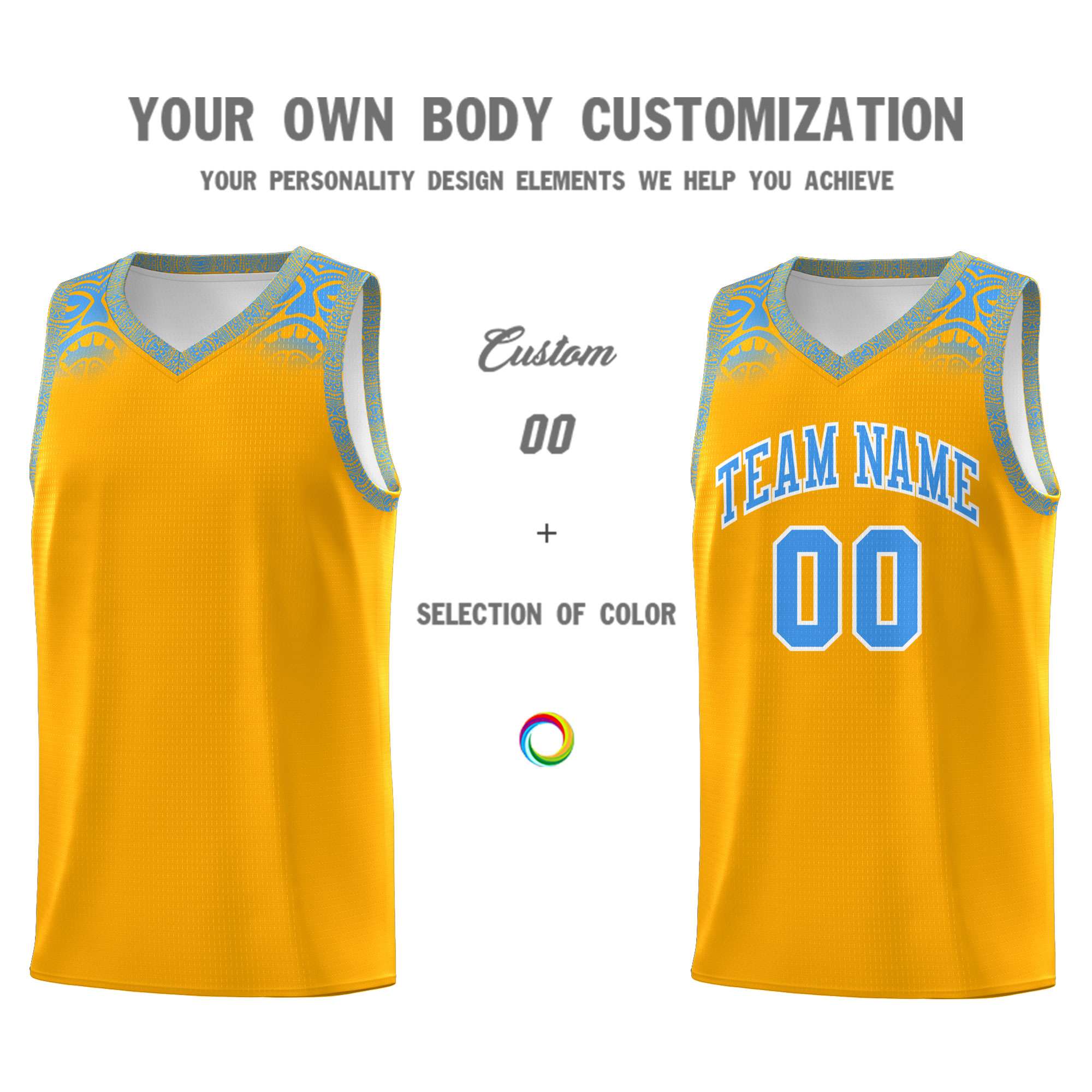 Custom Yellow Powder Blue Personalized Indians Print Sets Sports Uniform Basketball Jersey