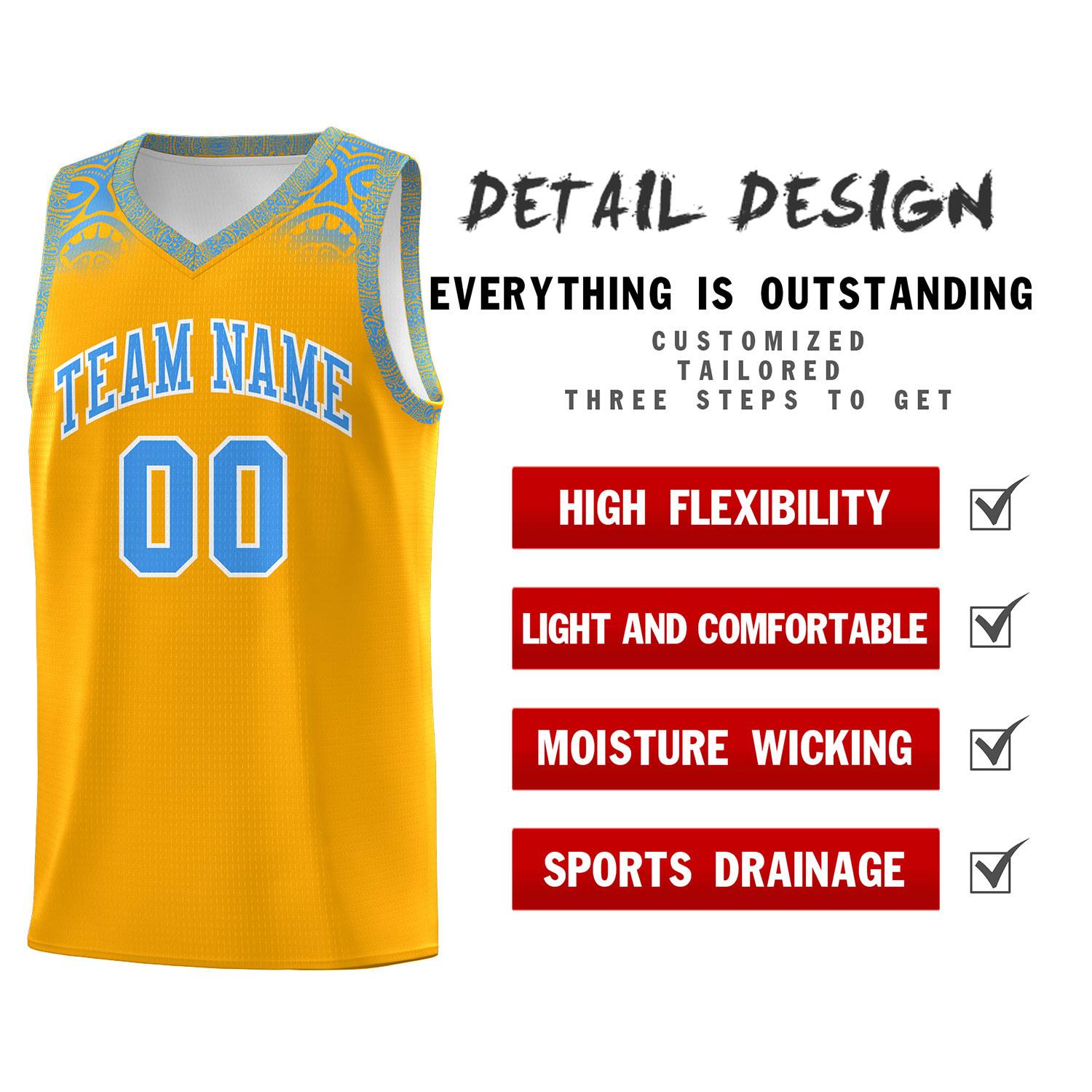 Custom Yellow Powder Blue Personalized Indians Print Sets Sports Uniform Basketball Jersey