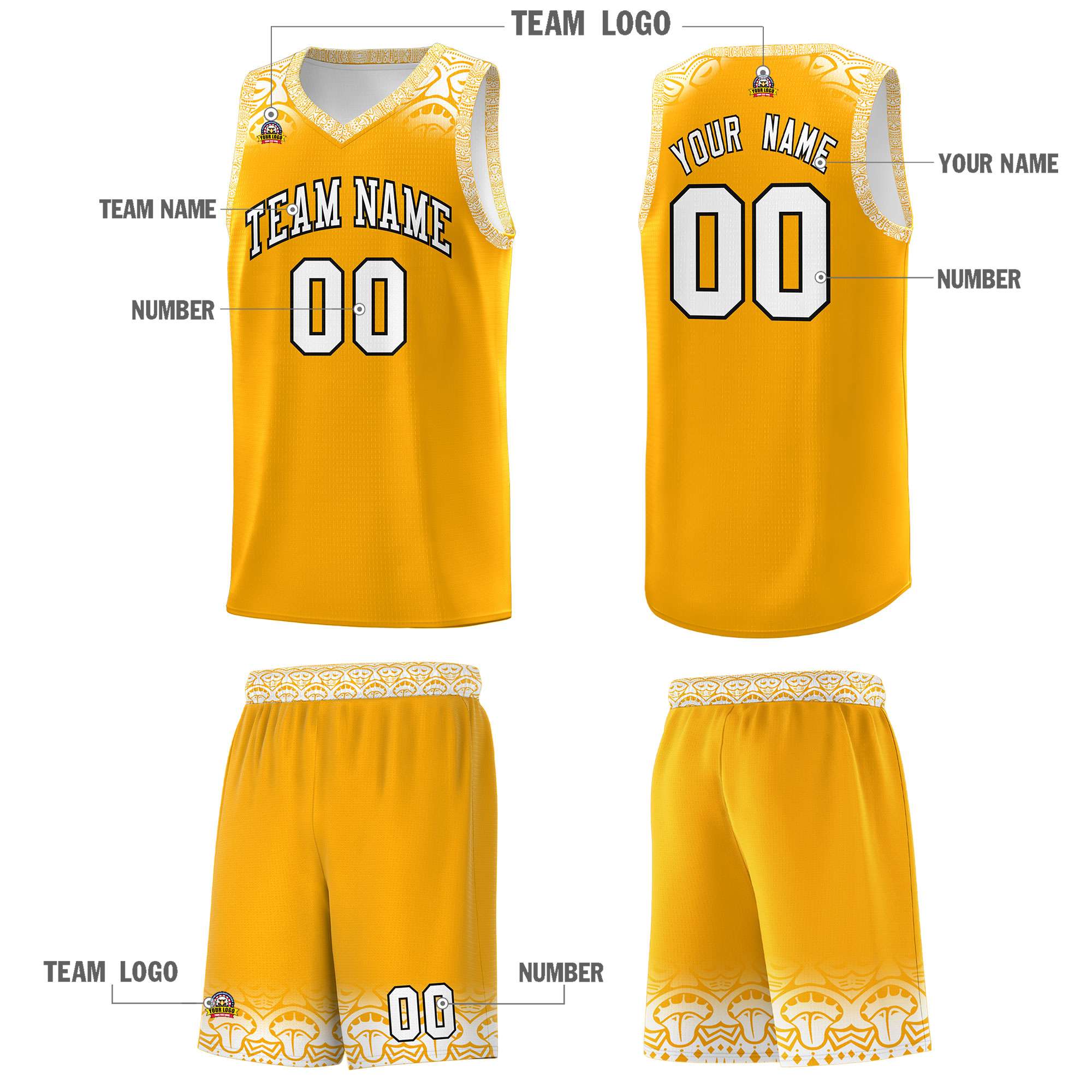 Custom Yellow White Personalized Indians Print Sets Sports Uniform Basketball Jersey