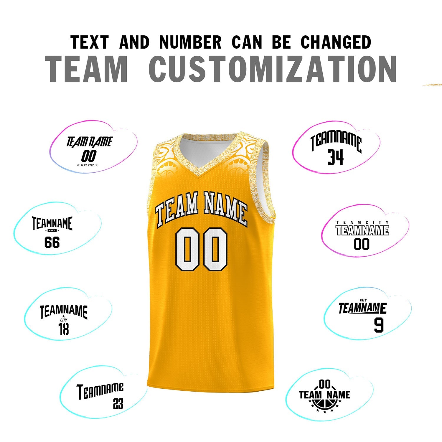 Custom Yellow White Personalized Indians Print Sets Sports Uniform Basketball Jersey