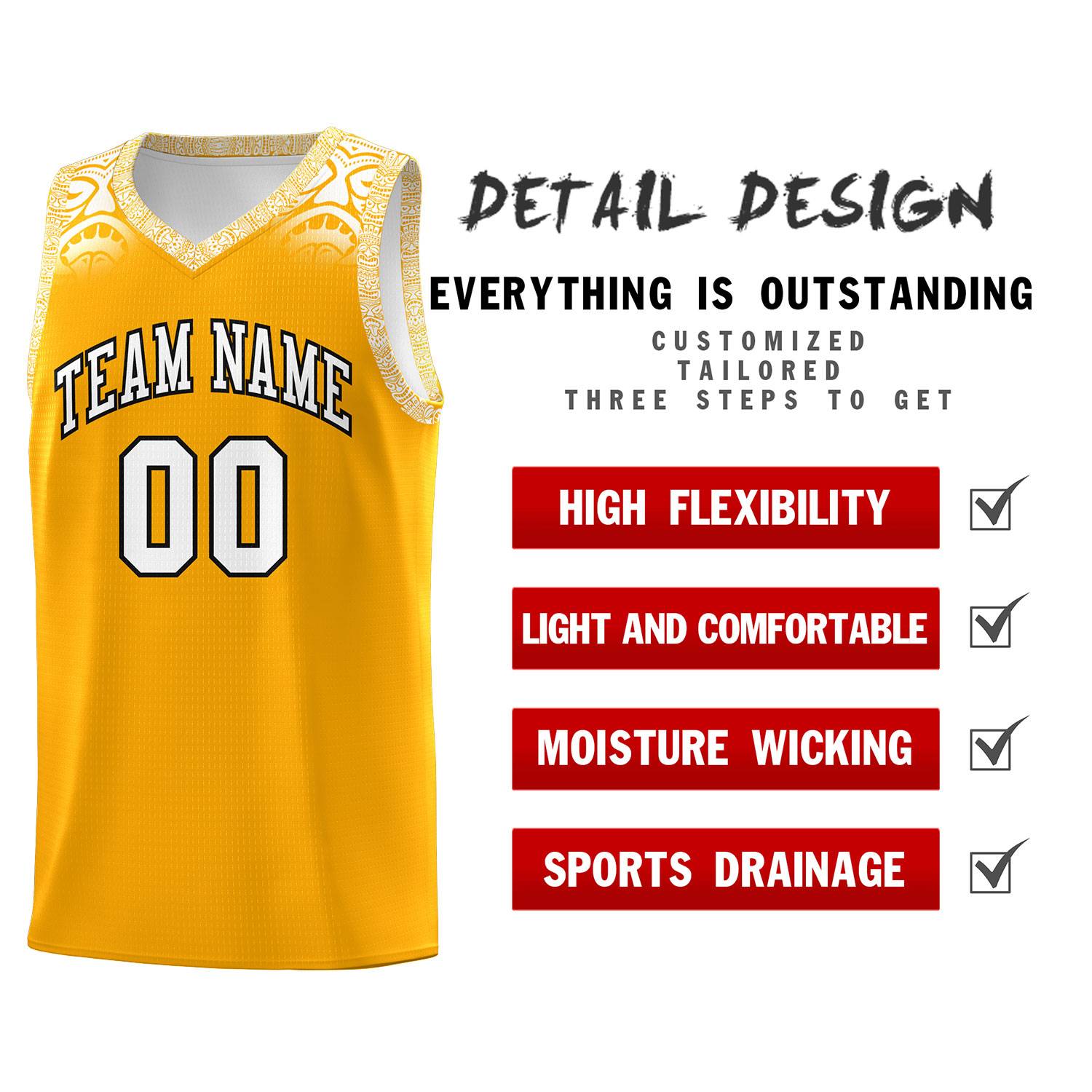 Custom Yellow White Personalized Indians Print Sets Sports Uniform Basketball Jersey