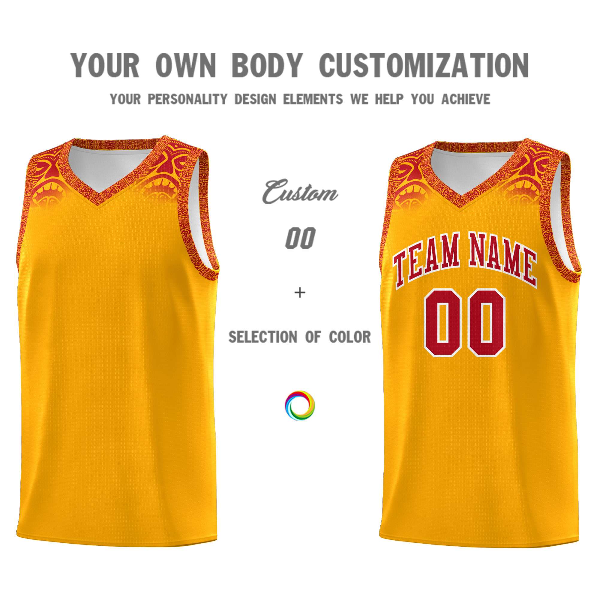 Custom Yellow Red Personalized Indians Print Sets Sports Uniform Basketball Jersey