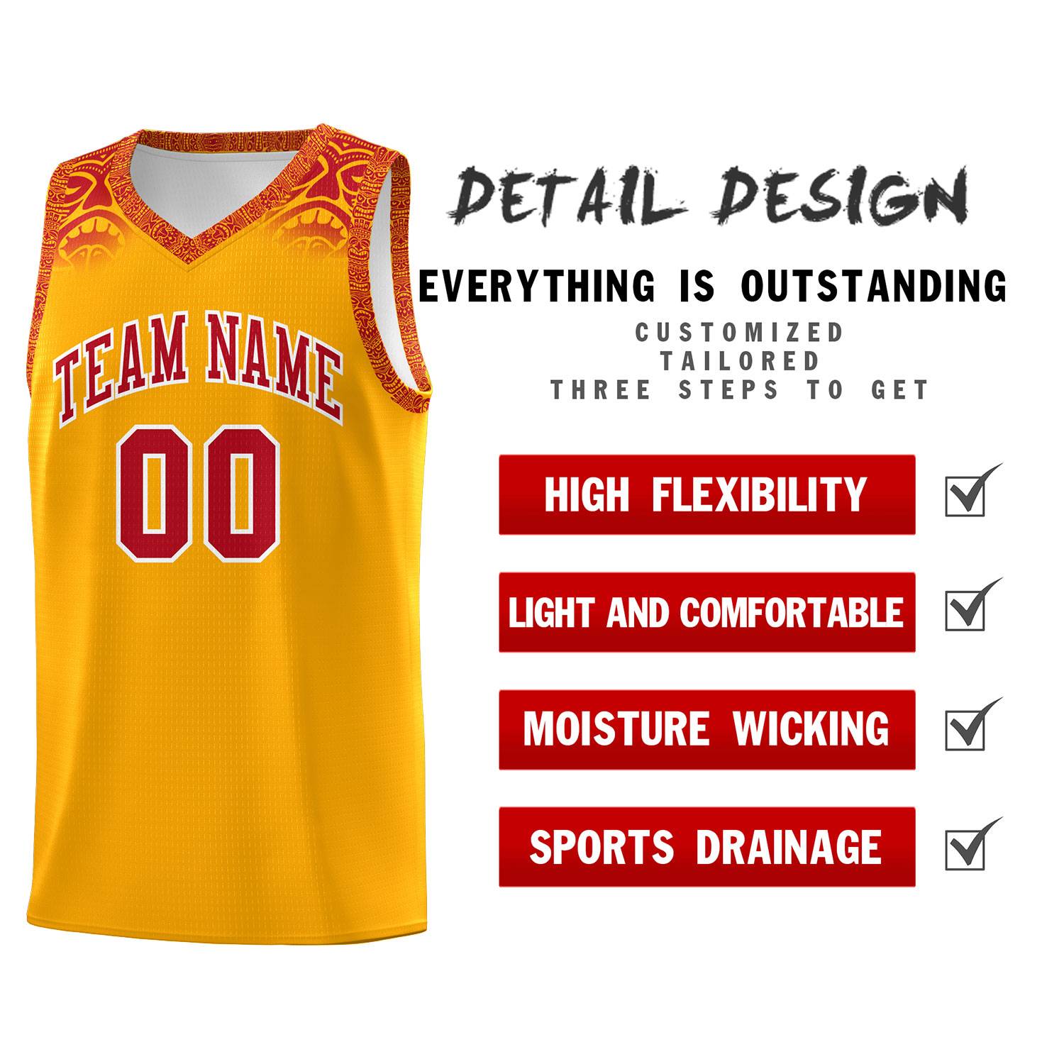 Custom Yellow Red Personalized Indians Print Sets Sports Uniform Basketball Jersey