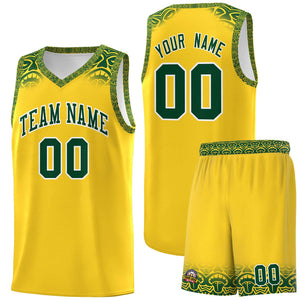 Custom Gold Green Personalized Indians Print Sets Sports Uniform Basketball Jersey