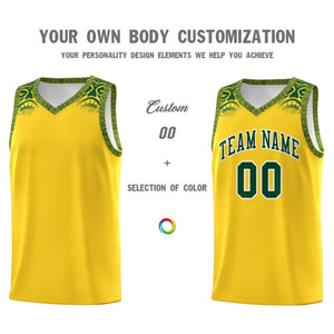 Custom Gold Green Personalized Indians Print Sets Sports Uniform Basketball Jersey