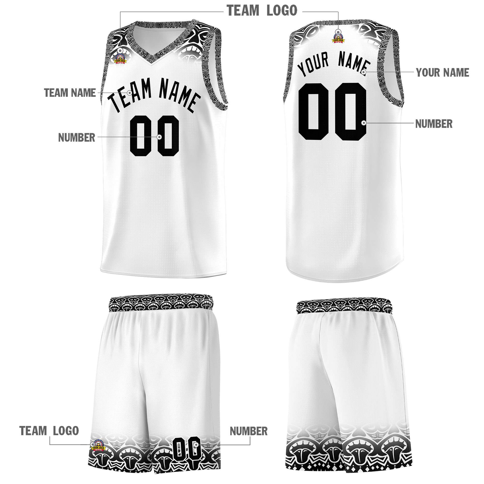 Custom White Black Personalized Indians Print Sets Sports Uniform Basketball Jersey