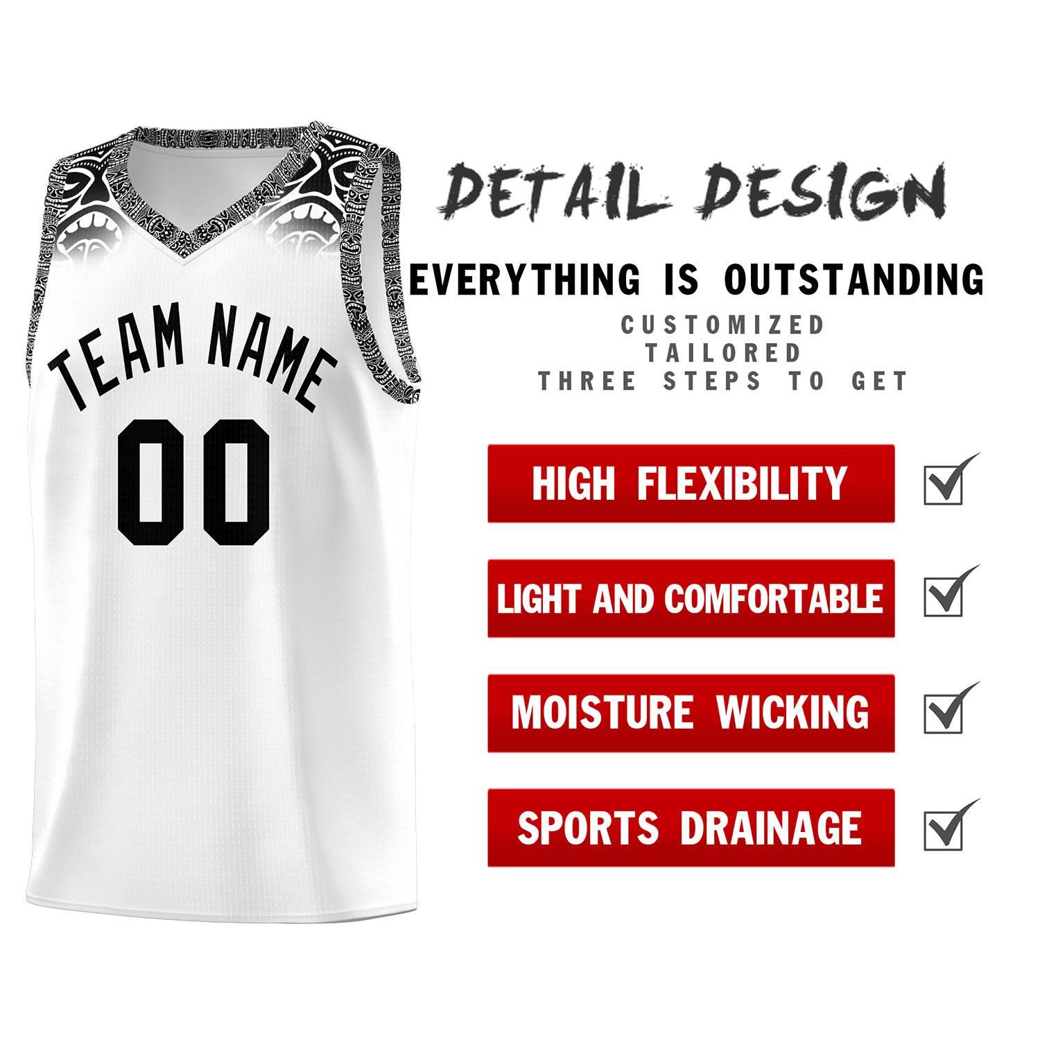 Custom White Black Personalized Indians Print Sets Sports Uniform Basketball Jersey