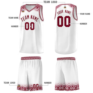 Custom White Crimson Personalized Indians Print Sets Sports Uniform Basketball Jersey