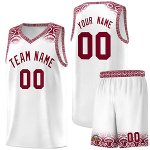 Custom White Crimson Personalized Indians Print Sets Sports Uniform Basketball Jersey