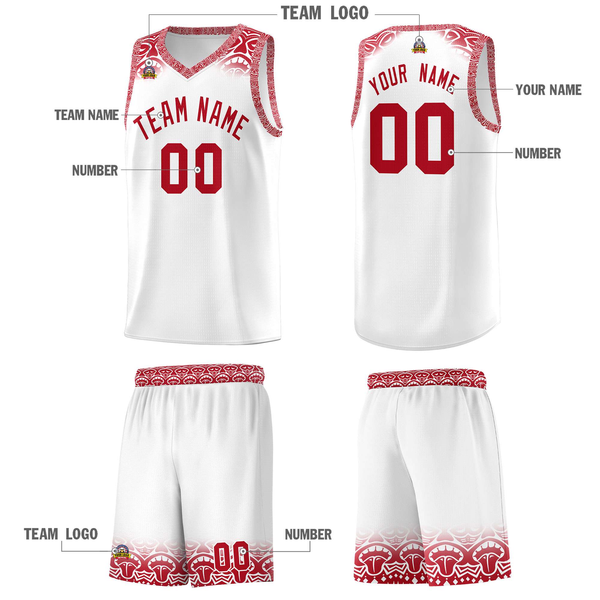 Custom White Red Personalized Indians Print Sets Sports Uniform Basketball Jersey