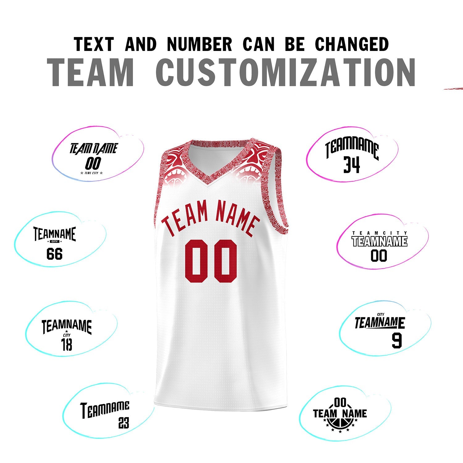 Custom White Red Personalized Indians Print Sets Sports Uniform Basketball Jersey