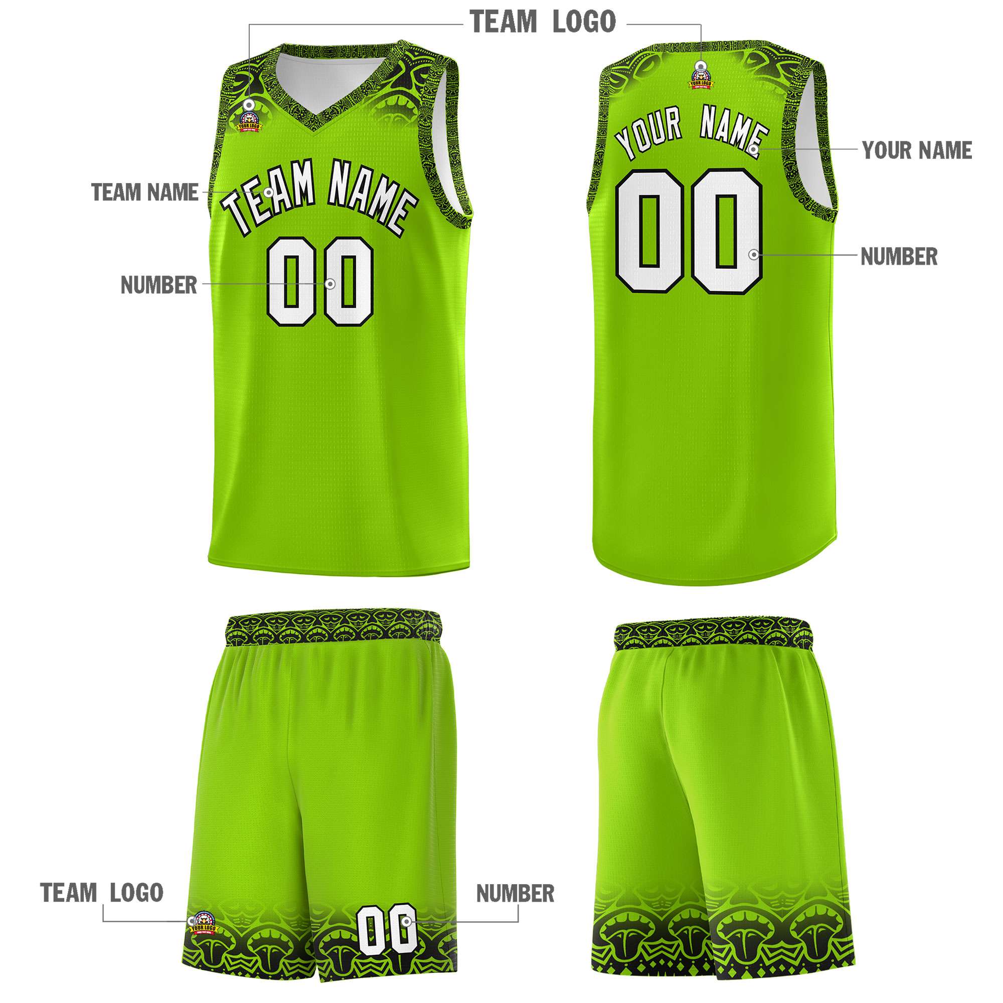 Custom Green Black Personalized Indians Print Sets Sports Uniform Basketball Jersey