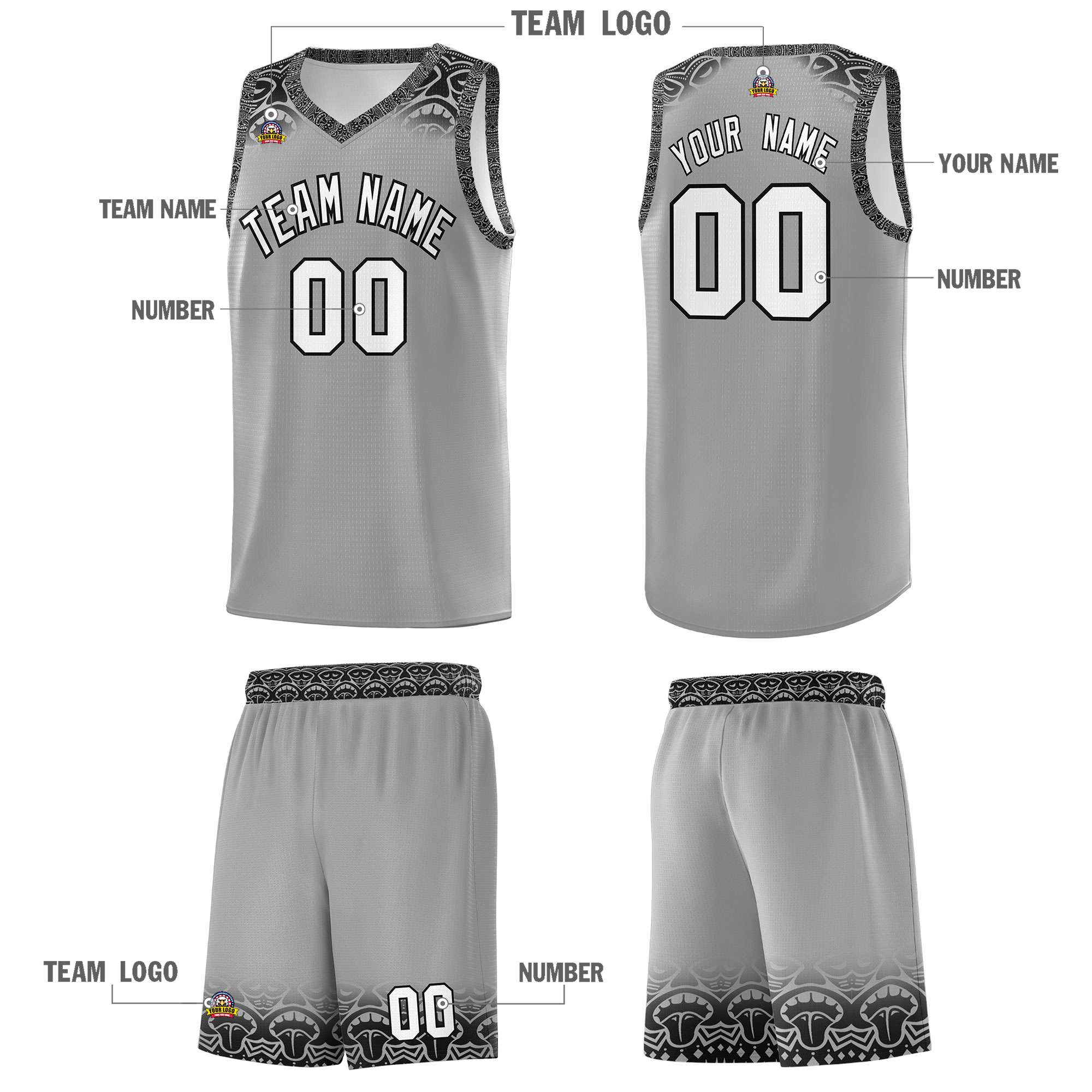 Custom Dark Gray Black Personalized Indians Print Sets Sports Uniform Basketball Jersey