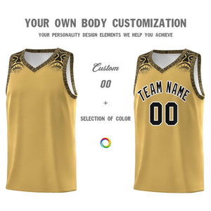 Custom Old Gold Black Personalized Indians Print Sets Sports Uniform Basketball Jersey