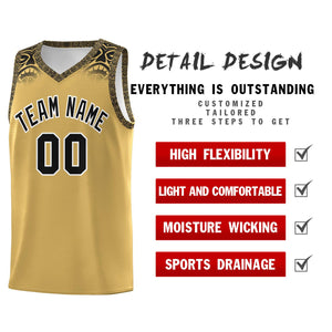 Custom Old Gold Black Personalized Indians Print Sets Sports Uniform Basketball Jersey