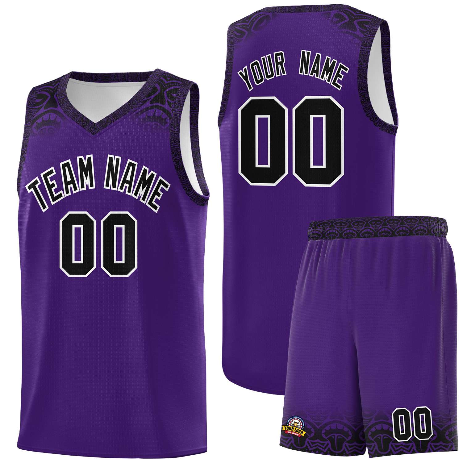 Custom Purple Black Personalized Indians Print Sets Sports Uniform Basketball Jersey