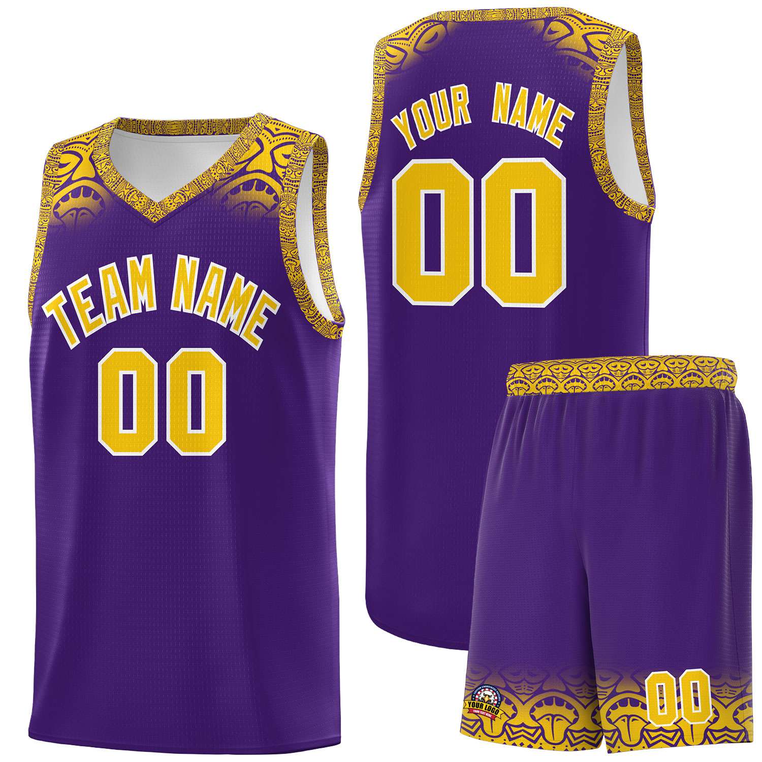 Custom Purple Gold Personalized Indians Print Sets Sports Uniform Basketball Jersey