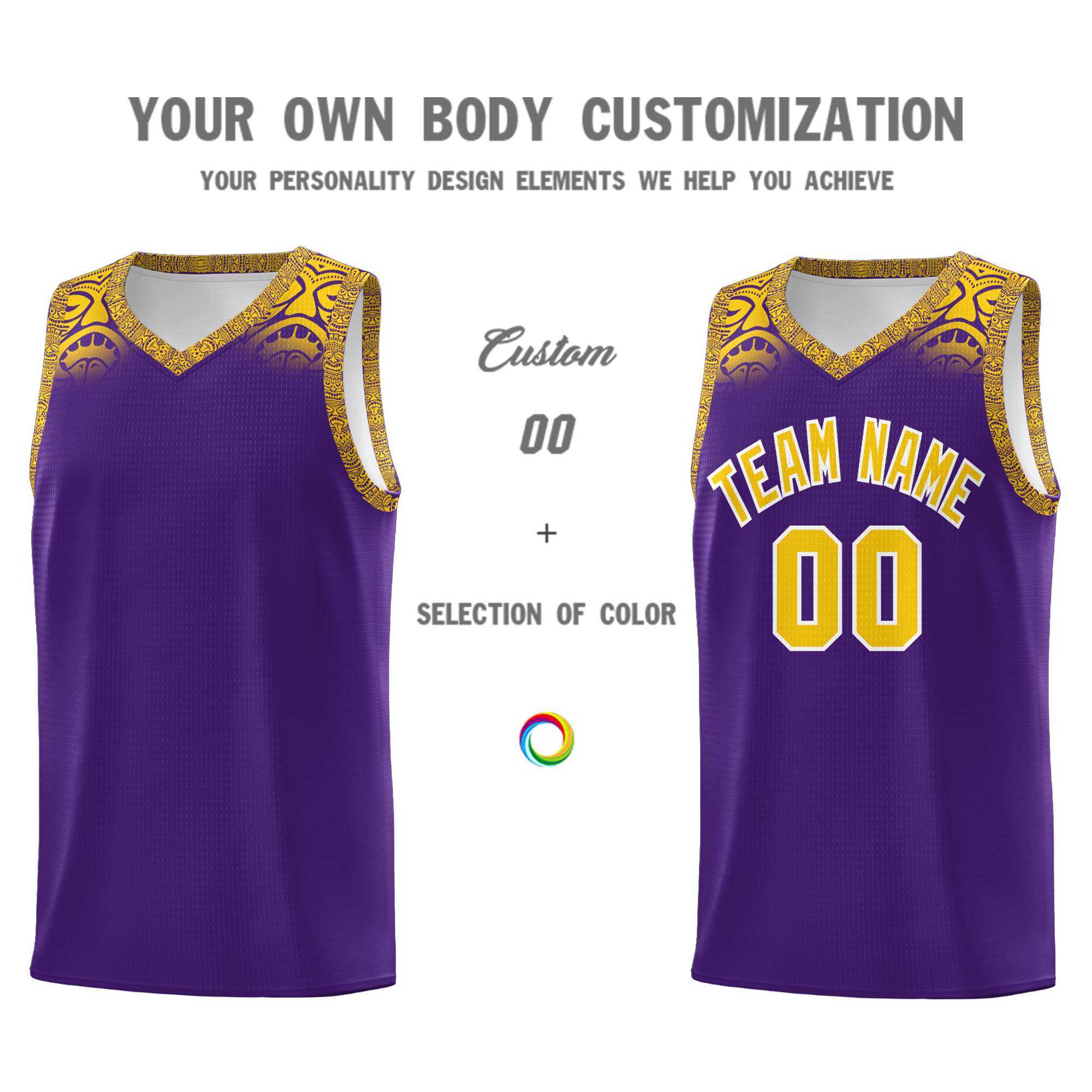 Custom Purple Gold Personalized Indians Print Sets Sports Uniform Basketball Jersey