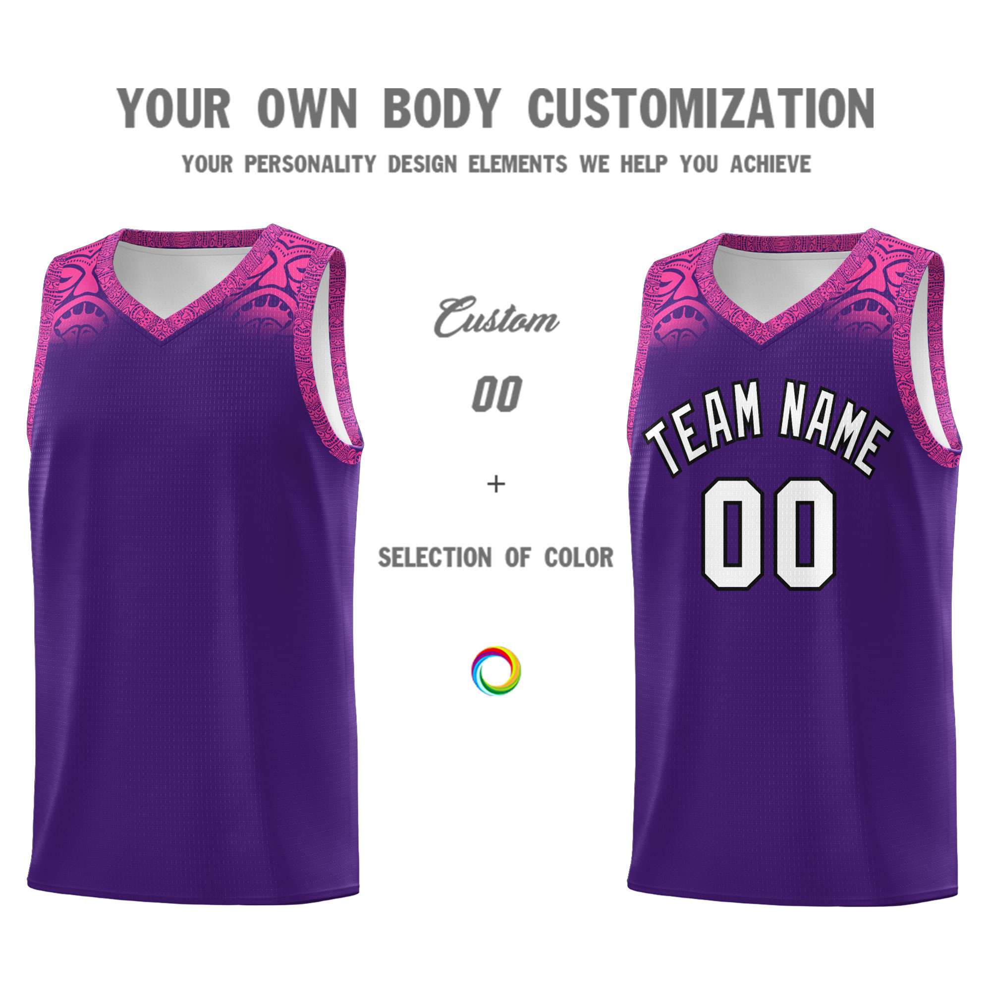 Custom Purple Pink Personalized Indians Print Sets Sports Uniform Basketball Jersey