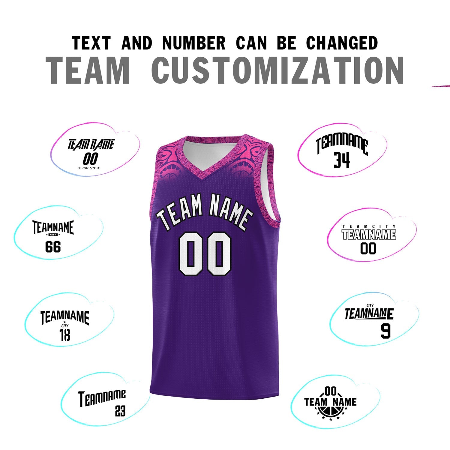 Custom Purple Pink Personalized Indians Print Sets Sports Uniform Basketball Jersey